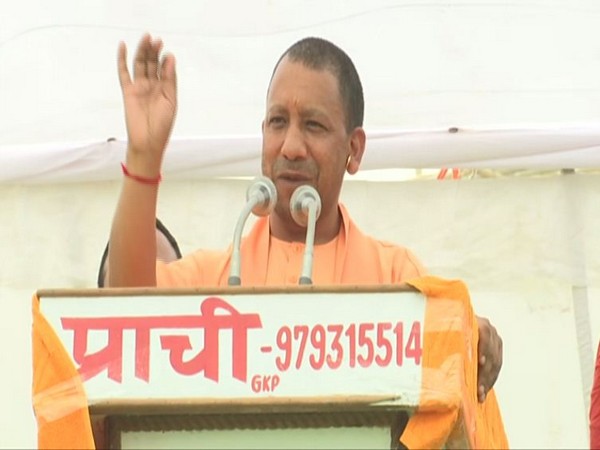 CM Yogi Adityanath speaking an election rally in Gorakhpur on Saturday. Photo/ANI