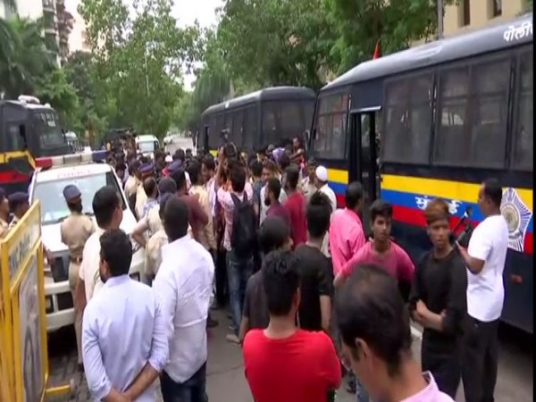 Youth Congress workers protesting outside Sofitel Hotel. They were detained by the police. Photo/ANI 