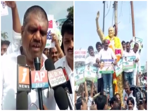 Andhra Pradesh Tourism Minister Muttamsetti Srinivasa Rao speaking to media in Vizag on Sunday. (Photo.ANI)