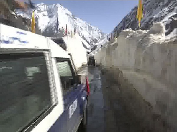 Army convoy on NH1 after the Zoji La was reopened on Sunday (Photo/ANI)