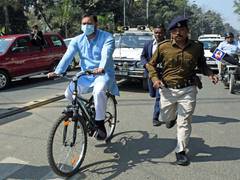 
      
      Tejashwi Yadav rides bicycle to protest against fuel price hike
      
      