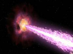 
      
      Blinking gamma ray bursts are explained by falling stardust 
      
      