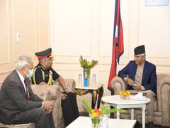 
      
      Indian Army Chief Manoj Pande pays courtesy call to Nepal PM
      
      