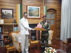 
      
      Maj Gen VK Nambiar interacts with Dr Haribabu
      
      