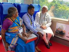 
      
      Gujarat: PM Modi takes ride on board Vande Bharat Express
      
      