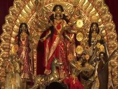 
      
      Durga idol weighing over 1,000 kg installed at Mandap in Kolkata
      
      