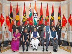 
      
      Defence Minister Rajnath Singh interacts with Army leaders 
      
      