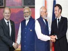 
      
      PM Modi meets French Prez Macron, German Chancellor Scholz
      
      