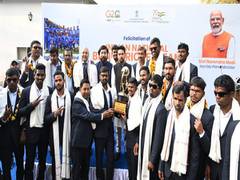 
      
      Anurag Thakur felicitates Indian blind cricket team
      
      