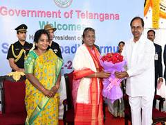
      
      Telangana CM KCR receives President Murmu at Hakimpet airport
      
      