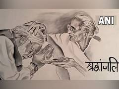 
      
      Amroha: Artist draws sketch to pay homage to PM Modi's mother
      
      