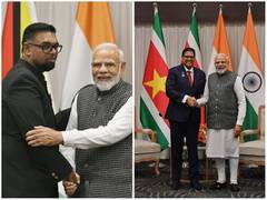 
    PM Modi meets Guyana, Suriname Presidents on margins in Indore 
    