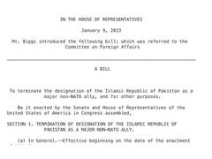 
      
      Bill tabled in US House to terminate Pak's 'Non-NATO ally' status
      
      