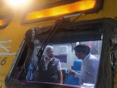 
      
      Motorman injured after crane's boom hits train's motor cabin
      
      