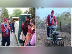 
      
      Uttarakhand: CM Dhami visits Tehri village, ploughs fields 
      
      