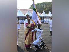 
      
      Prez Murmu presents President's colour to INS Dronacharya
      
      