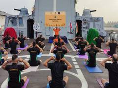 
      
      Indian Embassy in Oman conducts yoga session on board INS Teg
      
      