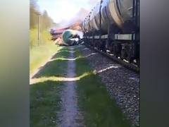 
      
      Russian freight train derails after 