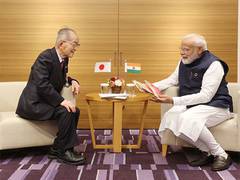 
      
      PM Modi interacts with renowned Japanese author Tomio Mizokami
      
      