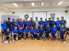 
      
      Indian men's coach Rahul Dravid interacts with senior women stars
      
      