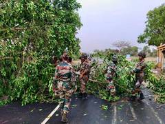 
      
      Indian Army's relief columns assist in removing fallen trees
      
      