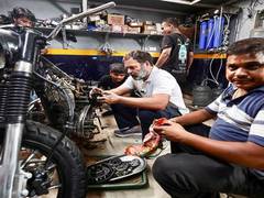 
      
      Rahul Gandhi visits motorcycle mechanics' workshop in Delhi
      
      