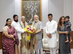 
      
      Maharashtra CM Eknath Shinde meets PM Modi with family
      
      