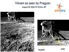 
      
      Chandrayaan-3: Pragyan rover clicks image of Vikram lander
      
      