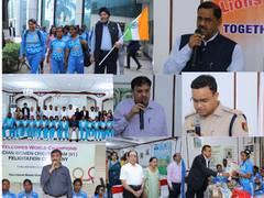 
      
      Celebrating triumph of women's cricket team (visually impaired)
      
      