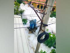 
      
      Huge amount of foam accumulates on roads of Kukatpally amid rain
      
      