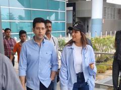 
      
      Parineeti, Raghav twin in blue as duo spotted at airport
      
      