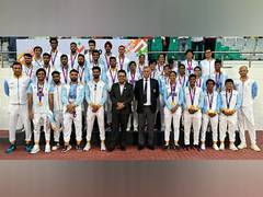 
      
      BCCI President Roger Binny, Jay Shah meet Asian Games gold medall
      
      