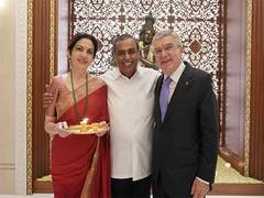 
      
      Nita, Mukesh Ambani host IOC President Thomas Bach 
      
      