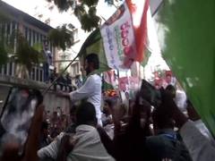 
      
      Congress' Revanth Reddy conducts roadshow in Hyderabad
      
      