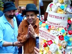 
      
      Dharmendra celebrates birthday with fans, Sunny, cuts giant cake
      
      