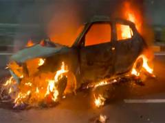 
      
      Speeding car overturns, catches fire on highway; 2 sustain burns
      
      