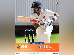 
      
      India lose 4 for 111 after dismissing South Africa for 55
      
      