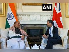
      
      Defence Minister Rajnath Singh meets UK PM Rishi Sunak in London
      
      