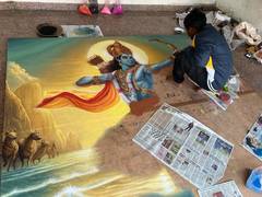 
      
      District administration preparing rangoli portrait of Lord Ram
      
      