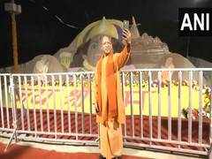 
      
      UP CM Yogi takes selfie with Lord Ram sand art at Ram Katha Park 
      
      