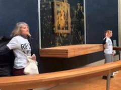 
      
      Protesters throw soup at iconic Mona Lisa painting in Paris
      
      
