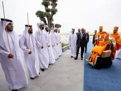 
      
      Mahant Swami Maharaj arrives in Abu Dhabi for Hindu temple inaugu
      
      