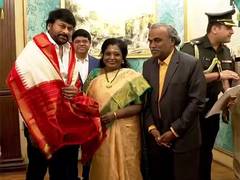 
      
      Chiranjeevi felicitated by Telangana Governer
      
      