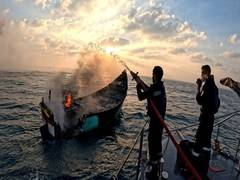 
      
      Indian Navy extinguishes fishing boat fire in Andhra's Kakinada
      
      
