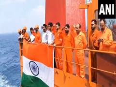 
      
      Indian Navy warship welcomed with 