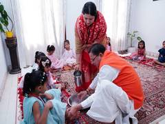 
      
      CM Dhami performs 'Kanya Pujan' at his residence in Dehradun
      
      
