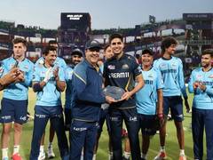 
      
      Gill receives special memento on 100th IPL game
      
      