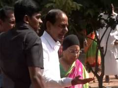
      
      Former Telangana CM KCR cast his vote at Chintamadaka 
      
      