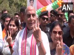 
      
      Rajnath Singh with his wife casts vote in Lucknow
      
      