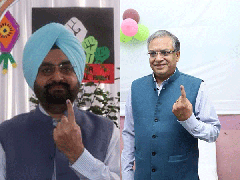 
      
      EC Sukhbir Singh Sandhu, Gyanesh Kumar casts vote in Delhi
      
      